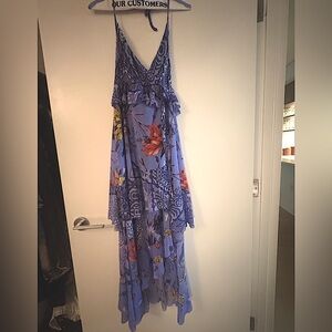 FUZZI multi-patterned Layered tiered ruffle midi dress